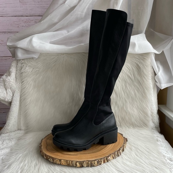 LIKE NEW Steve Madden Rino black lug sole knee high leather boots - Picture 4 of 10